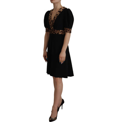 Dolce & Gabbana Black Leopard A-line Knee Length Dress
