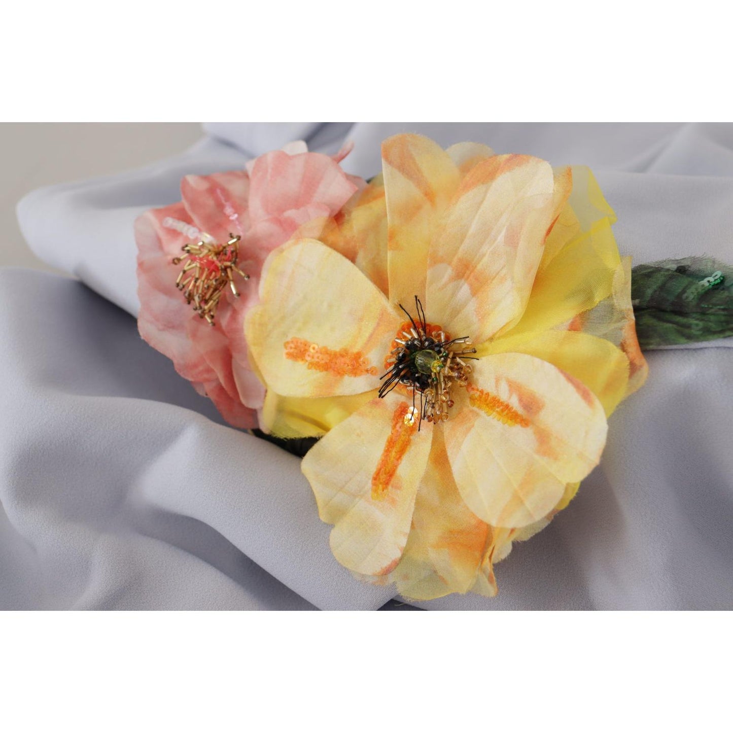 Dolce & Gabbana Blue Floral Applique Midi Viscose Dress