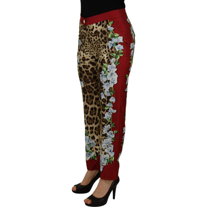 Dolce & Gabbana Multicolor Leopard Flora Printed Mid Waist Trouser Pants