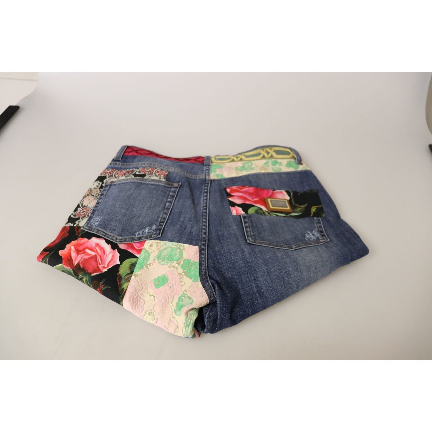 高腰拼布紧身牛仔裤