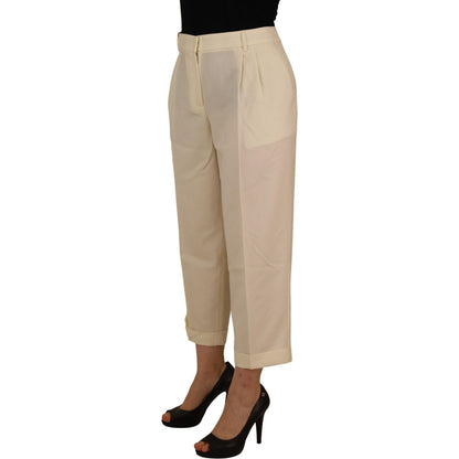Dolce & Gabbana Ivory High Waist Cropped Folded Hem Trousers Pants