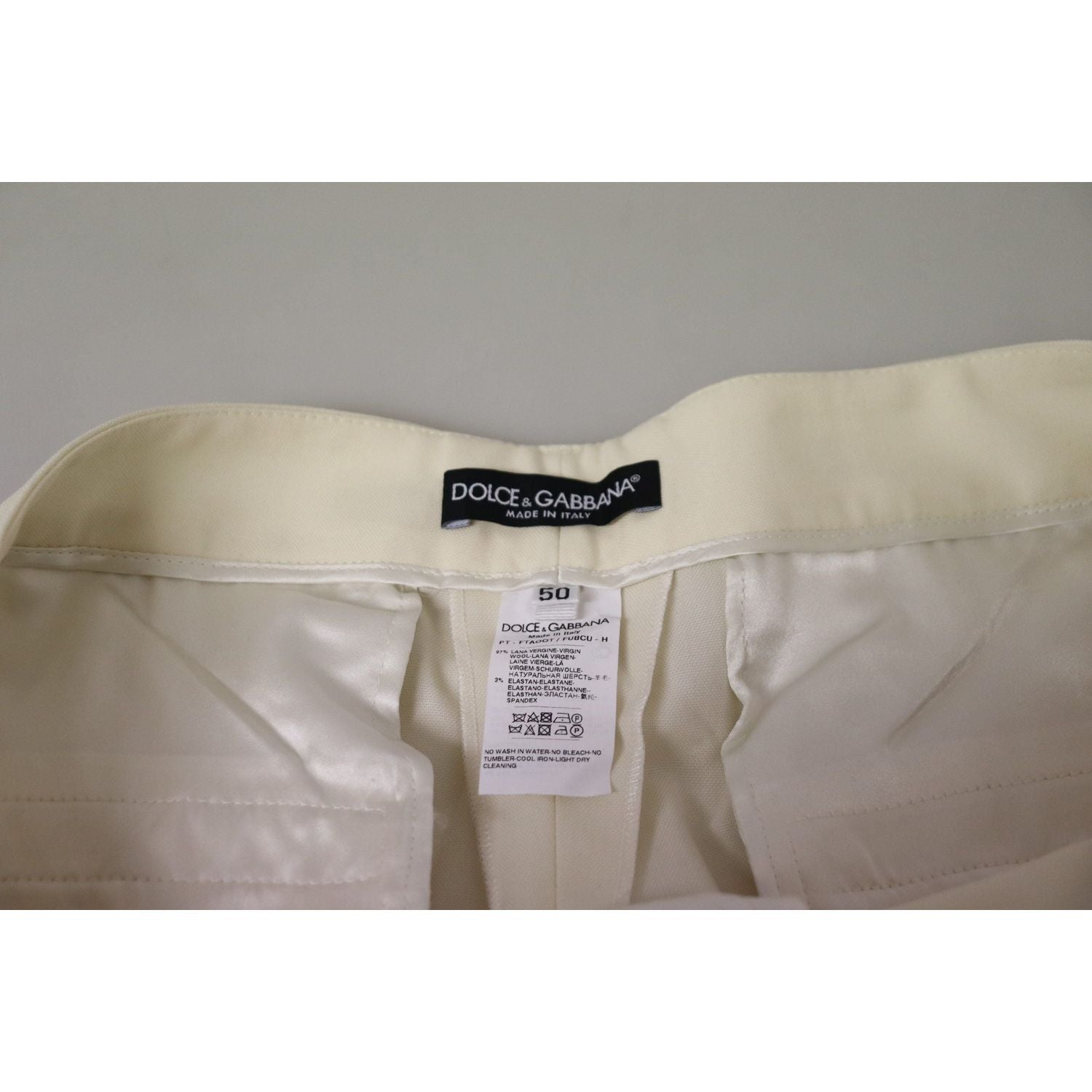 优雅象牙色高腰羊毛裤