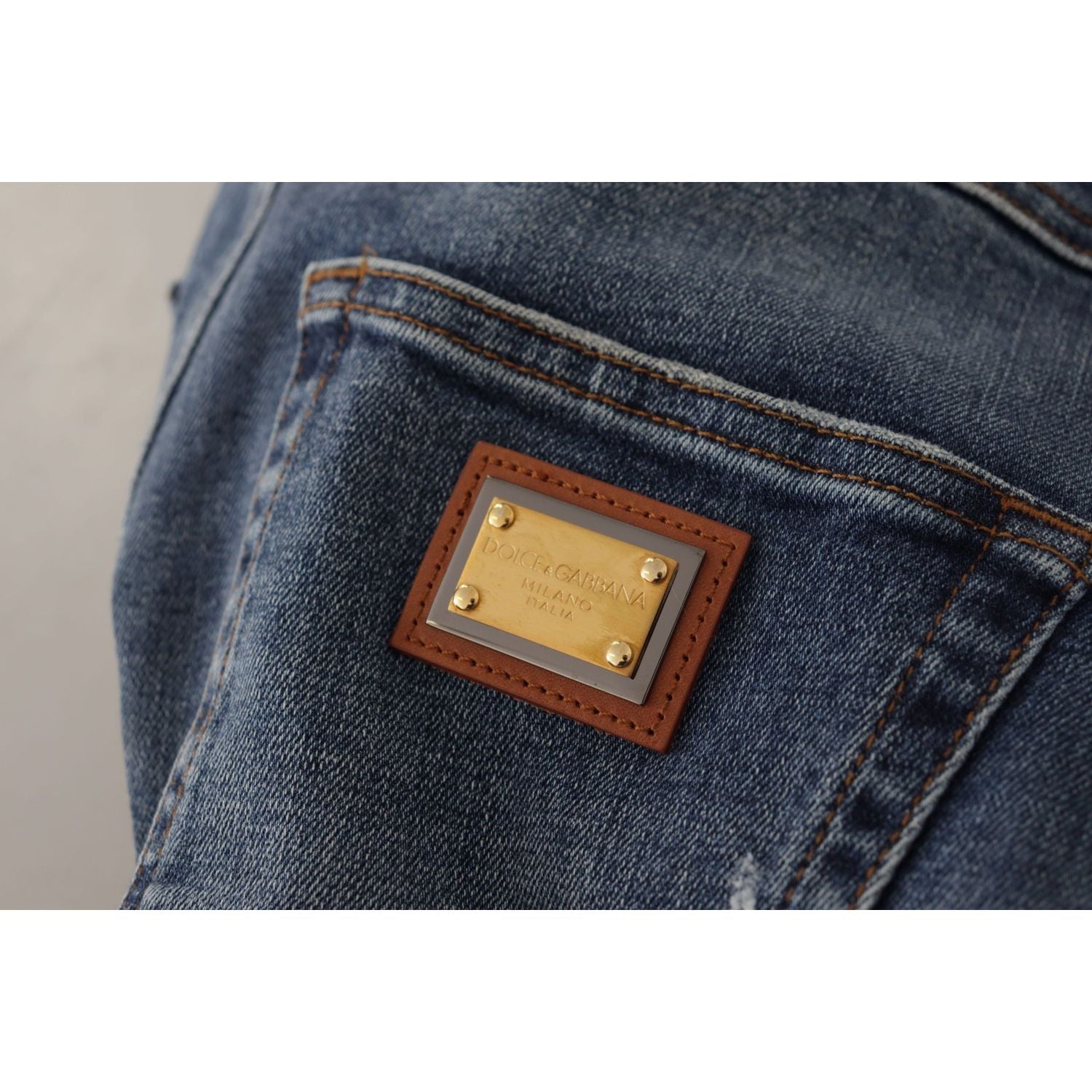 蓝色高腰紧身设计师款牛仔裤