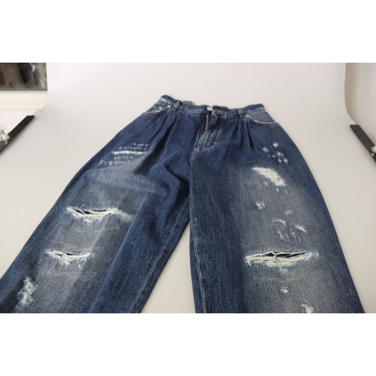 高腰紧身牛仔裤 - 时尚蓝色水洗