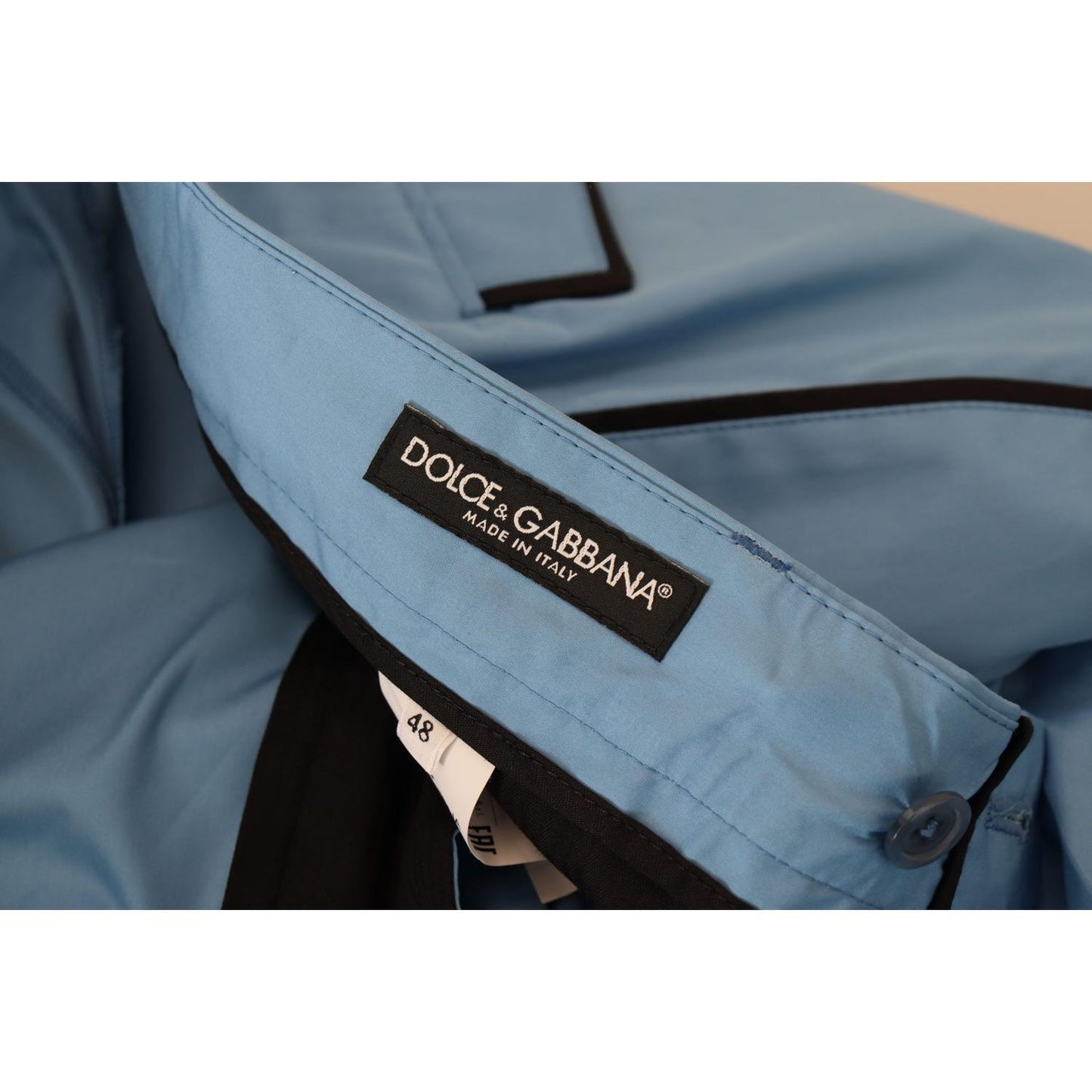 Dolce & Gabbana Blue Cotton Silk Trousers Chinos Pants