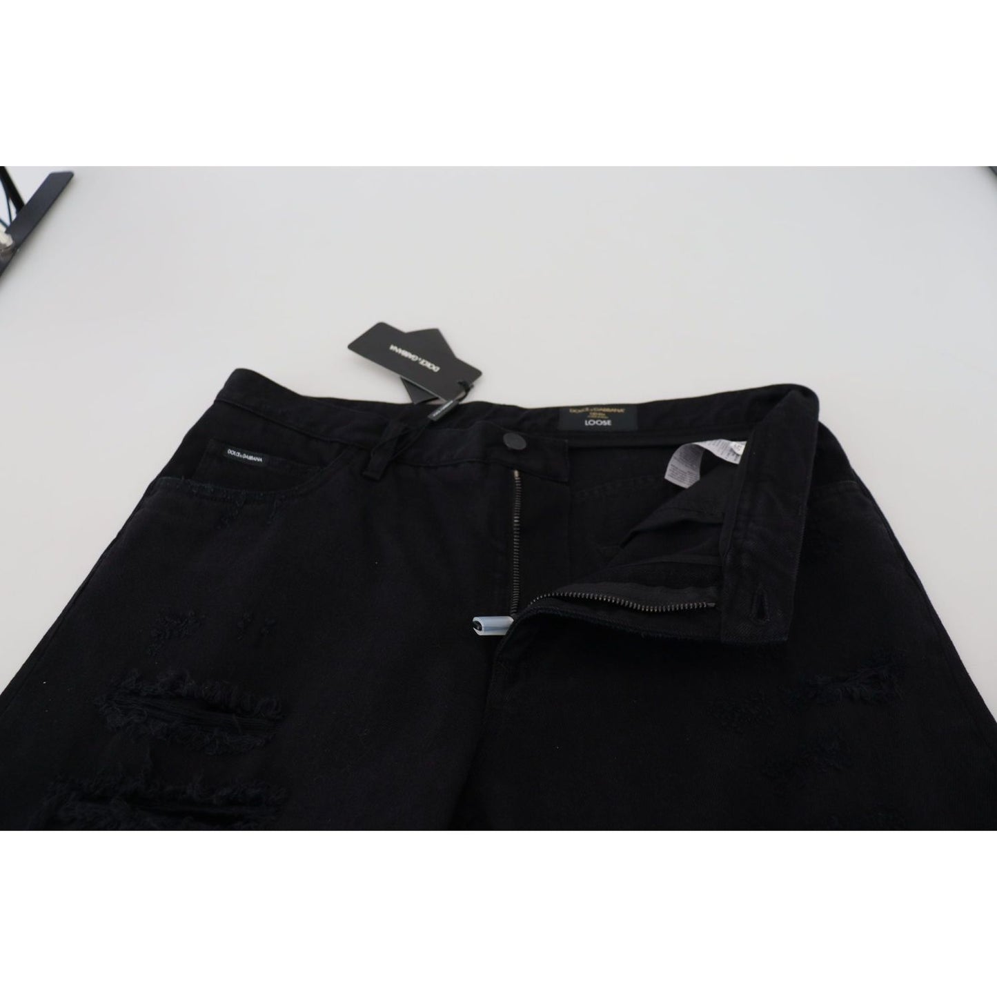 Dolce & Gabbana Black Loose Regular Torn Cotton Jeans Jeans & Pants