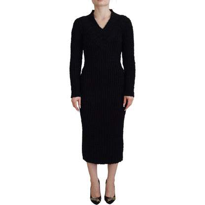 Dolce & Gabbana Black Wool Knitted Sheath Sweater Dress WOMAN DRESSES