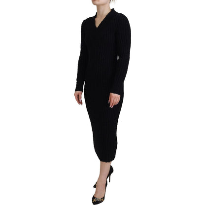 Dolce & Gabbana Black Wool Knitted Sheath Sweater Dress WOMAN DRESSES