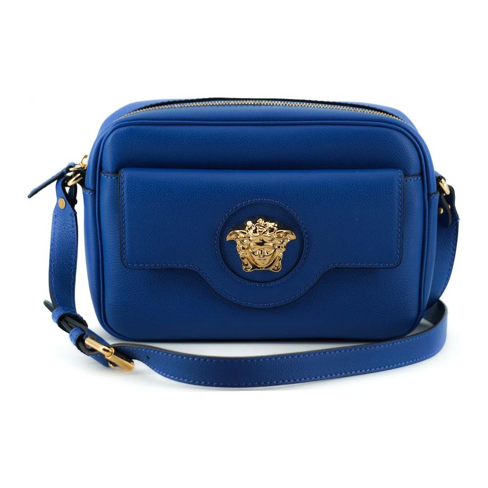 Versace Elegant Blue Calf Leather Camera Case Bag WOMAN SHOULDER BAGS