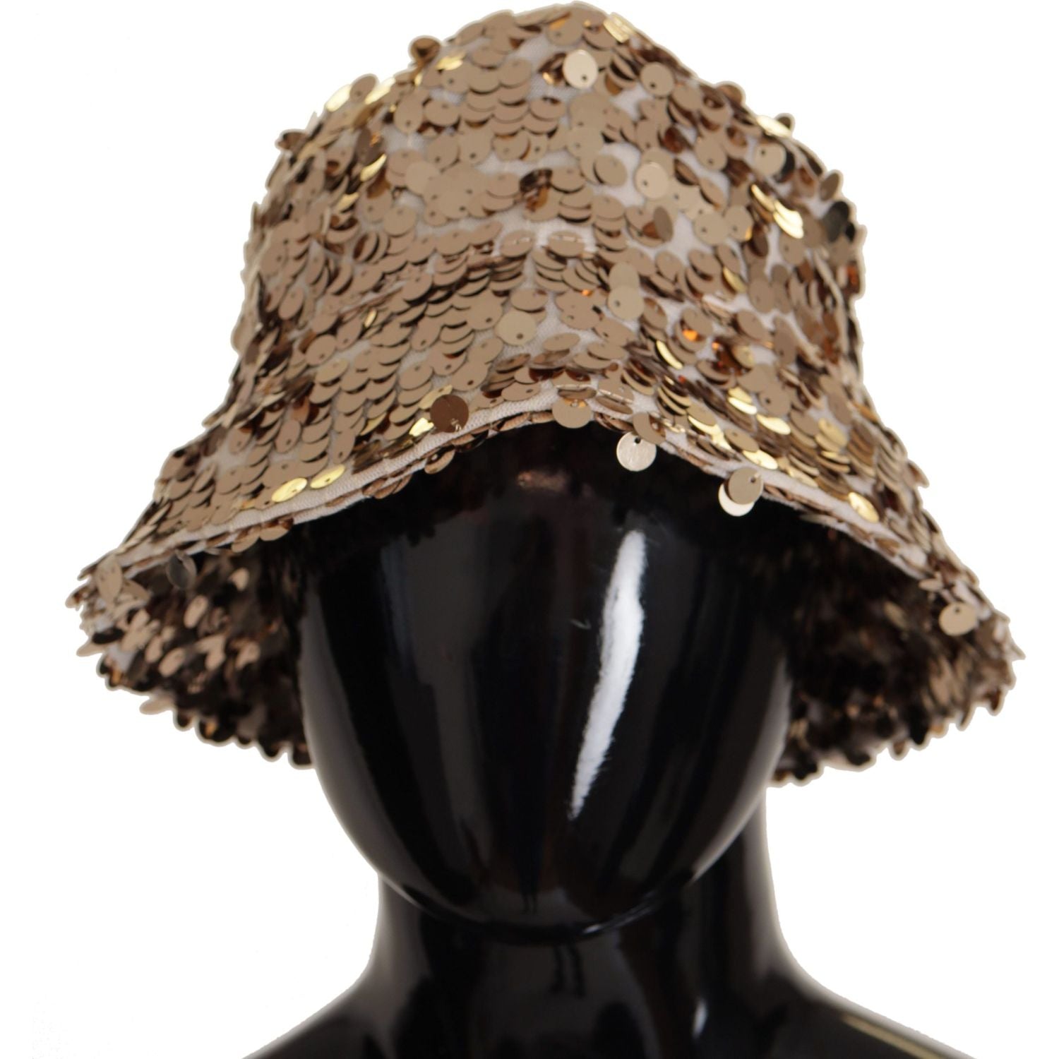Dolce & Gabbana Gold Silk Sequin Embellished Designer Brim Bucket Hat