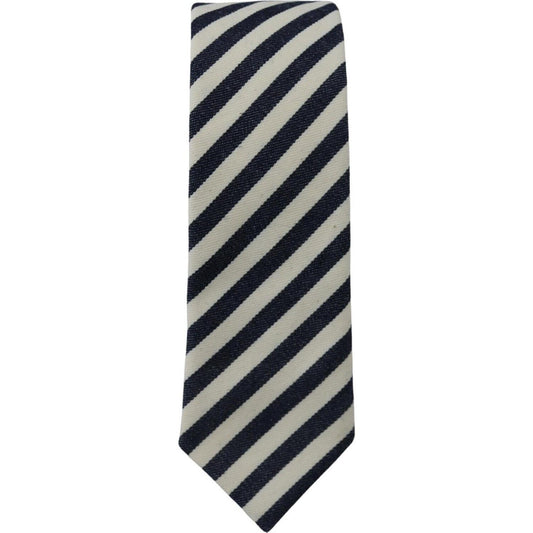 Denny Rose White Blue Striped Classic Adjustable Men Silk Tie KRA3218