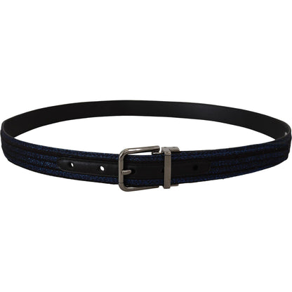Dolce & Gabbana Blue Jacquard Stripe Silver Buckle Belt