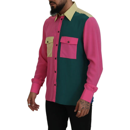 Dolce & Gabbana Multicolor Patchwork Silk Button Down Shirt