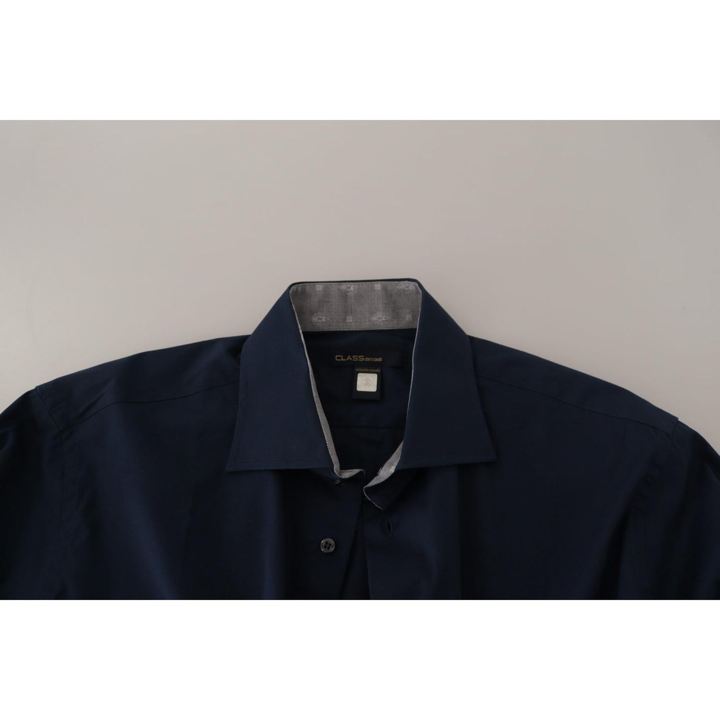Roberto Cavalli Navy Blue Cotton Dress Formal Shirt