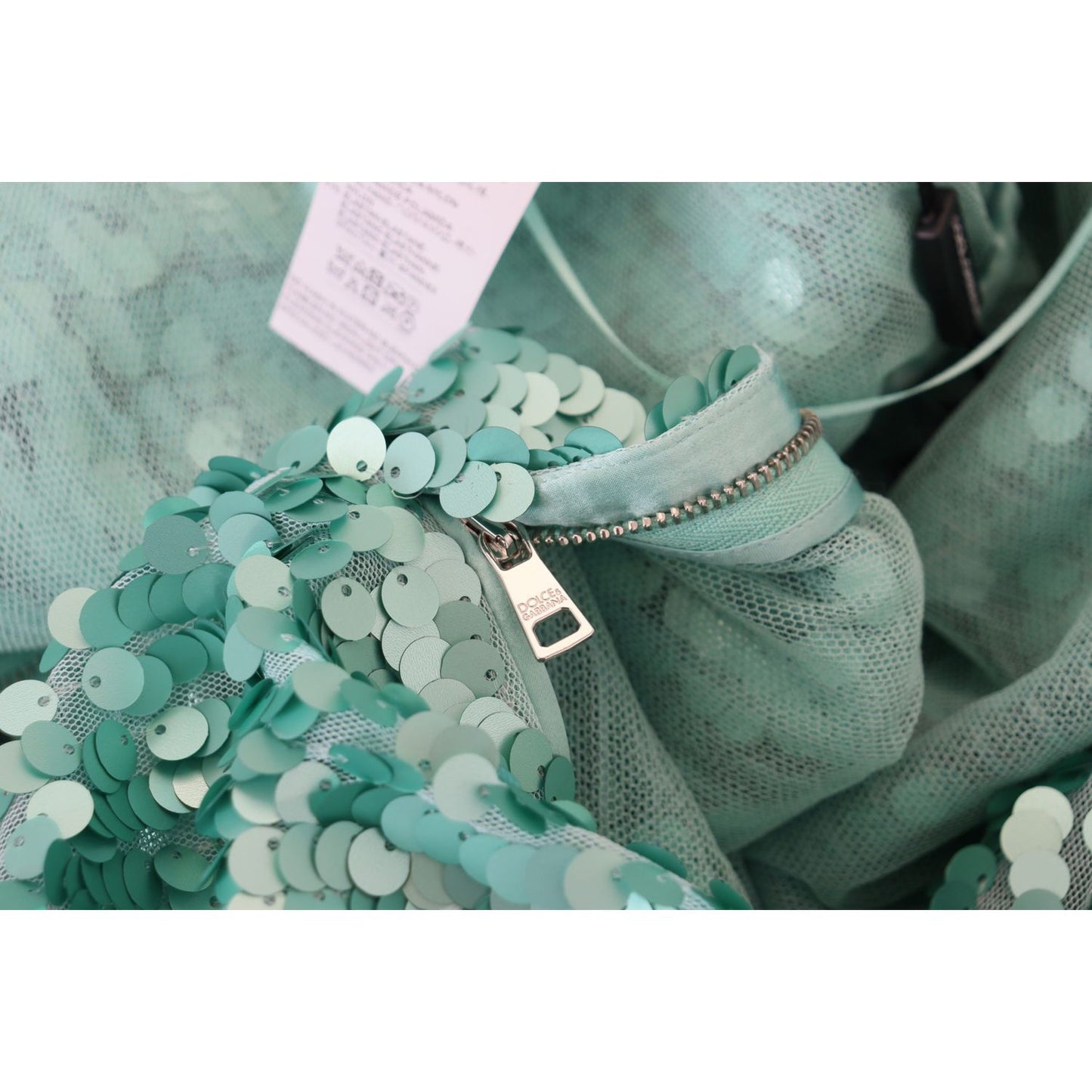 Dolce & Gabbana Blue Sequined Pleated Aline Midi Nylon Dress