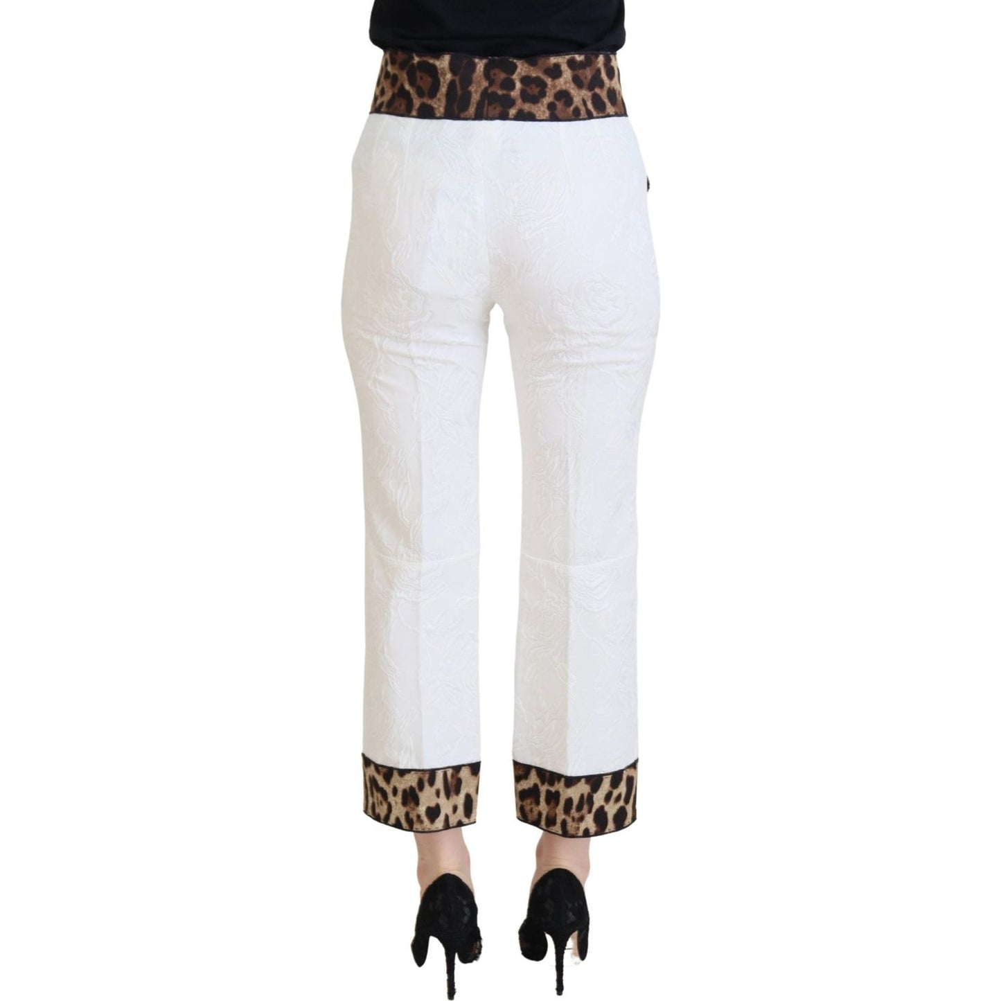 Dolce & Gabbana White Leopard Print High Waist Pants