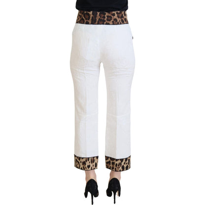Dolce & Gabbana White Leopard Print High Waist Pants