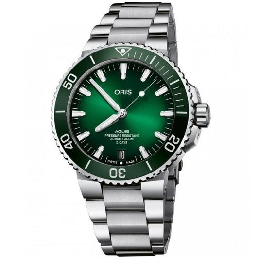 ORIS MOD. AQUIS DATE CALIBRE 400 stainless steel automatic wristwatch, green dial, sapphire, 30 ATM water resistance, gent's watch.