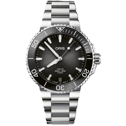 Luxury Swiss wristwatch ORIS MOD. AQUIS DATE CALIBRE 400, stainless steel, sapphire dial, water-resistant, automatic movement, for gents.