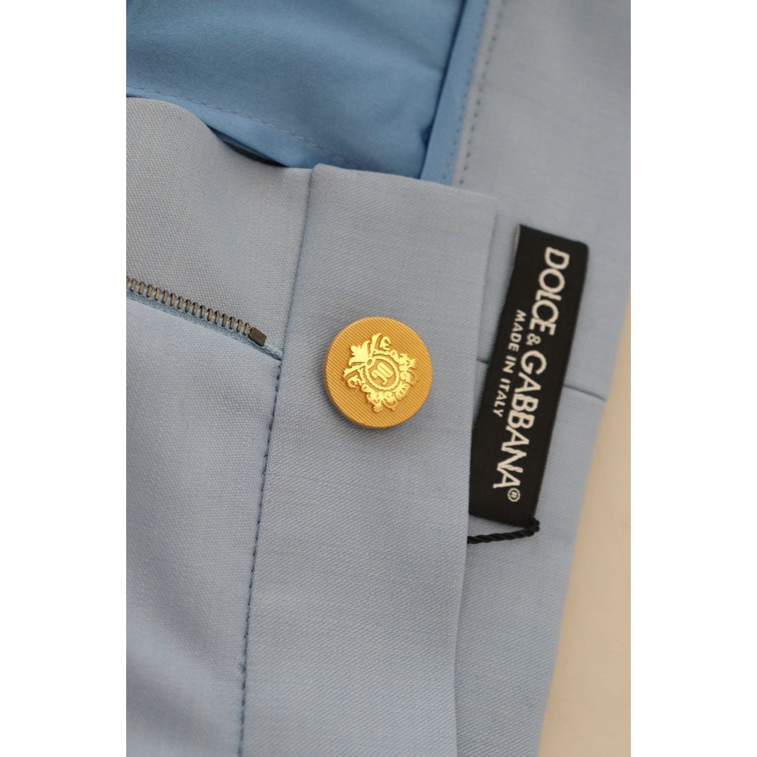 优雅的浅蓝色羊毛丝混纺裤