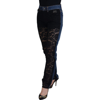 Dolce & Gabbana Black Floral Lace Front Skinny Denim Jeans Jeans & Pants