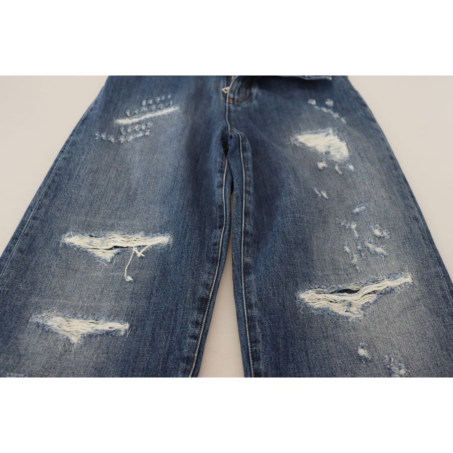 Dolce & Gabbana Blue Washed Cotton Tattered Denim Jeans