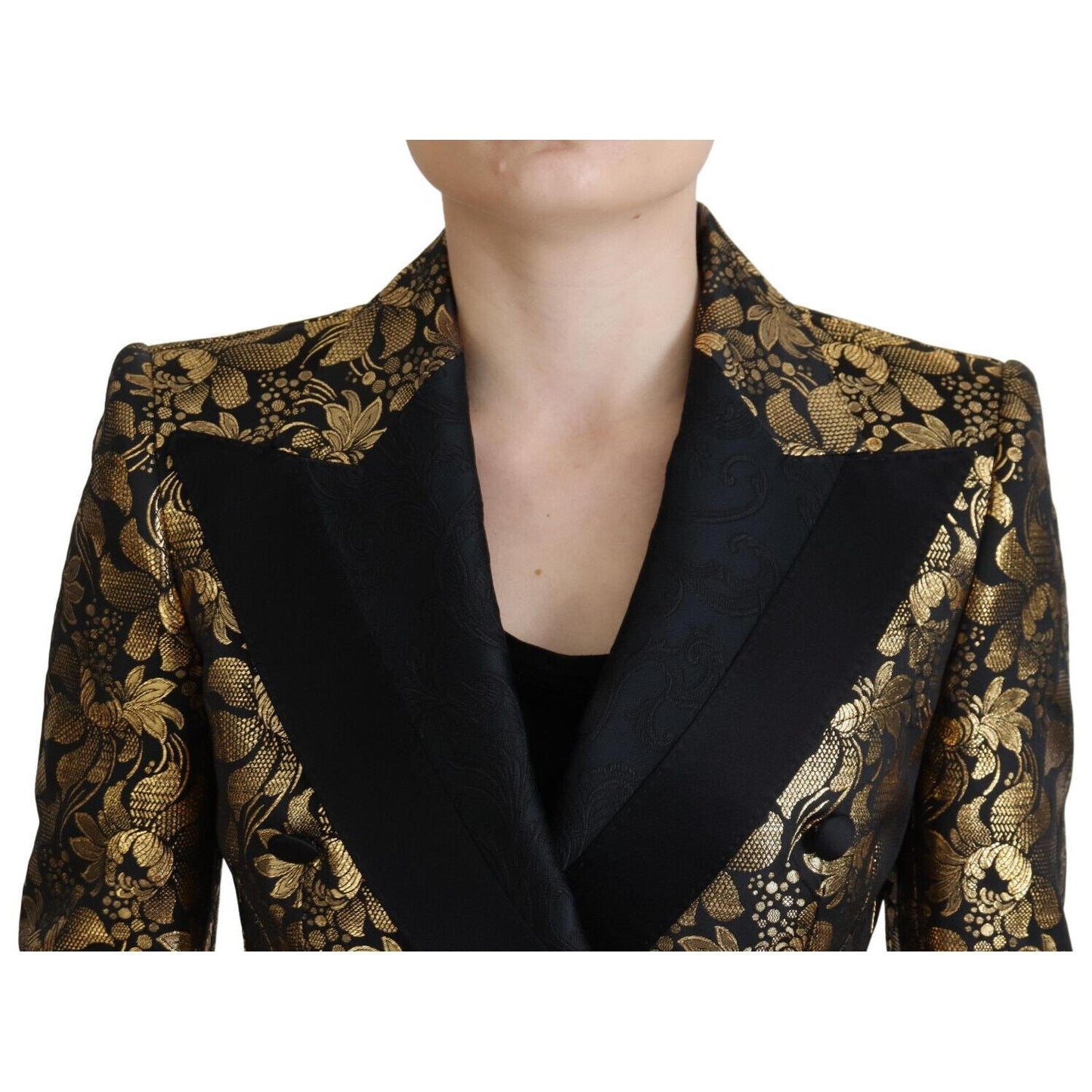 Dolce & Gabbana Black Gold Jacquard Coat Blazer Jacket