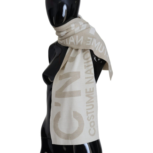 Costume National Beige White Logo Wrap Warmer Shawl Scarf