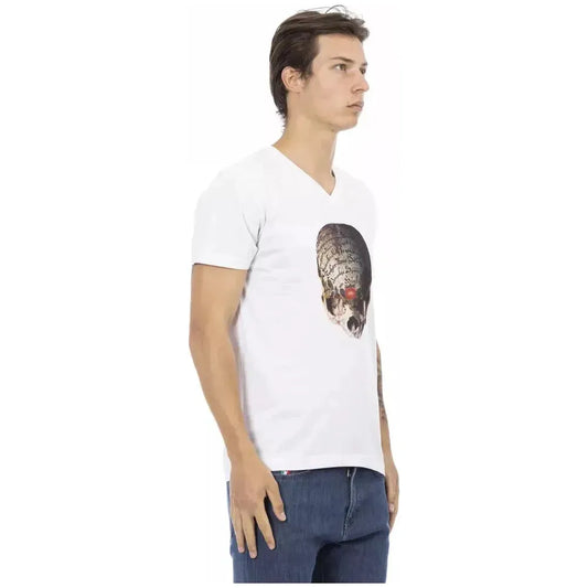 Trussardi Action White Cotton Men's V-Neck T-Shirt TR-22859-XL