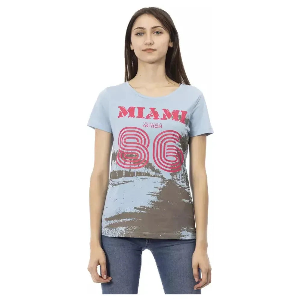 بلوزة نسائية من القطن باللون الأزرق الفاتح من Trussardi Action