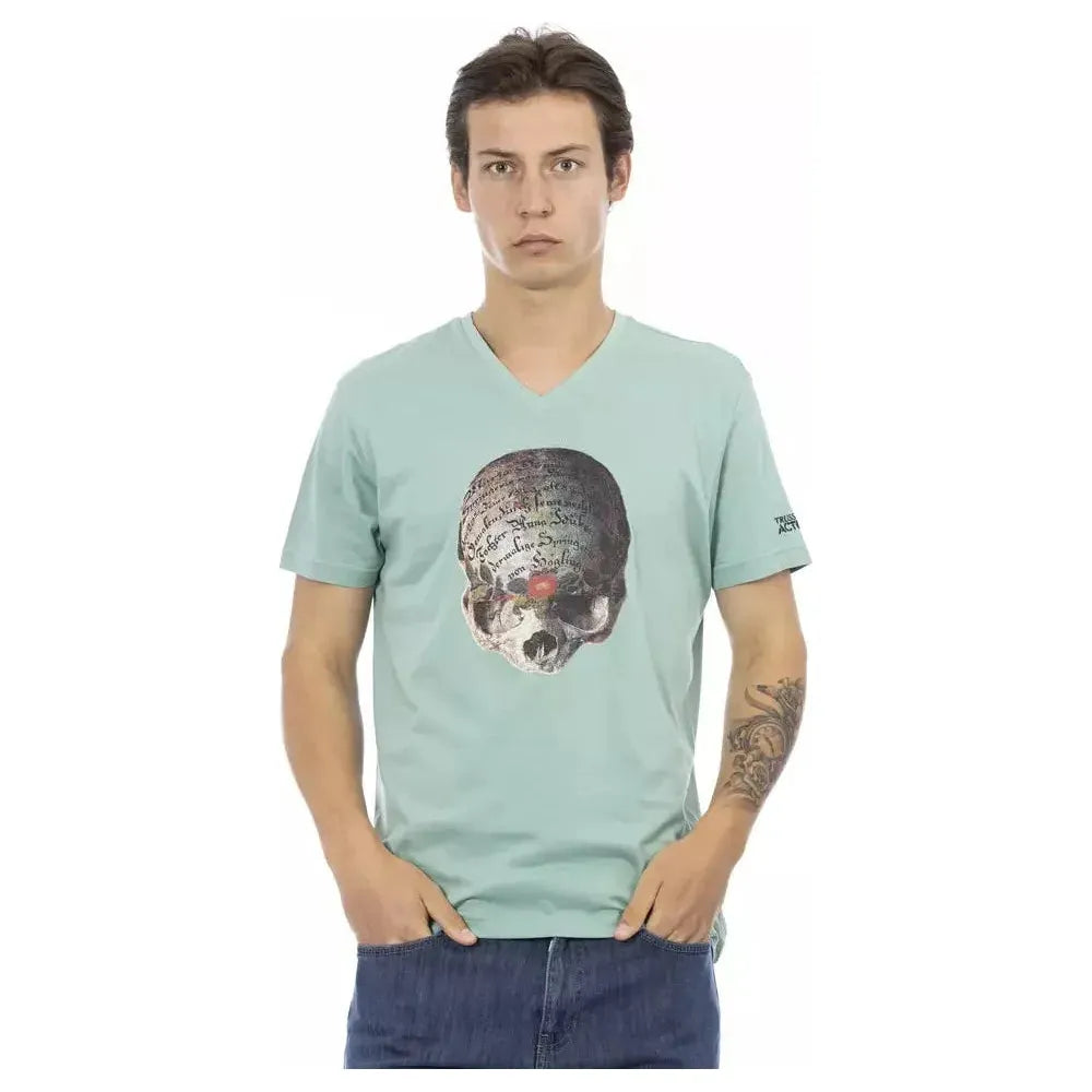 正面印花亮绿色 V 领 T 恤