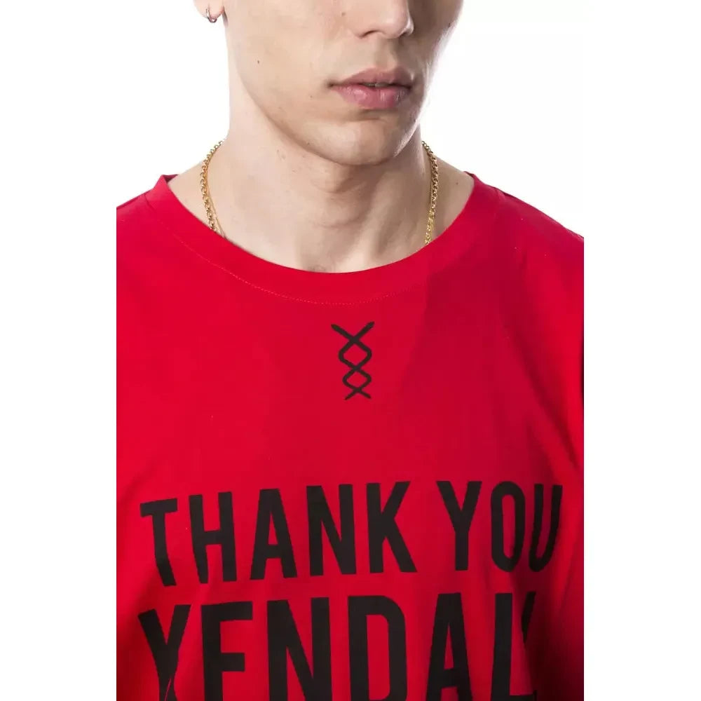 优雅红色圆领印花 T 恤