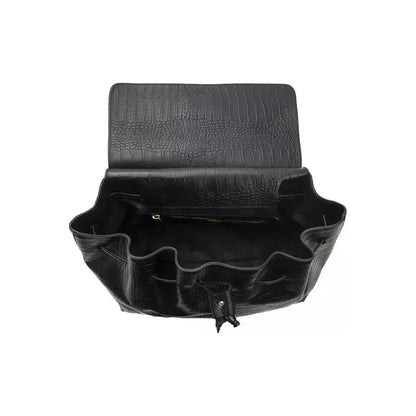 Pompei Donatella Black Leather Women Shoulder Bag Backpack