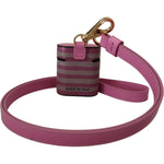 Dolce & Gabbana Pink Black Leather Strap Gold Metal Logo Airpods Case