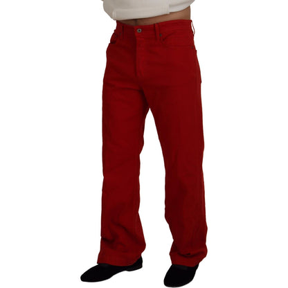 Dolce & Gabbana Red Cotton Straight Fit Men Denim Jeans