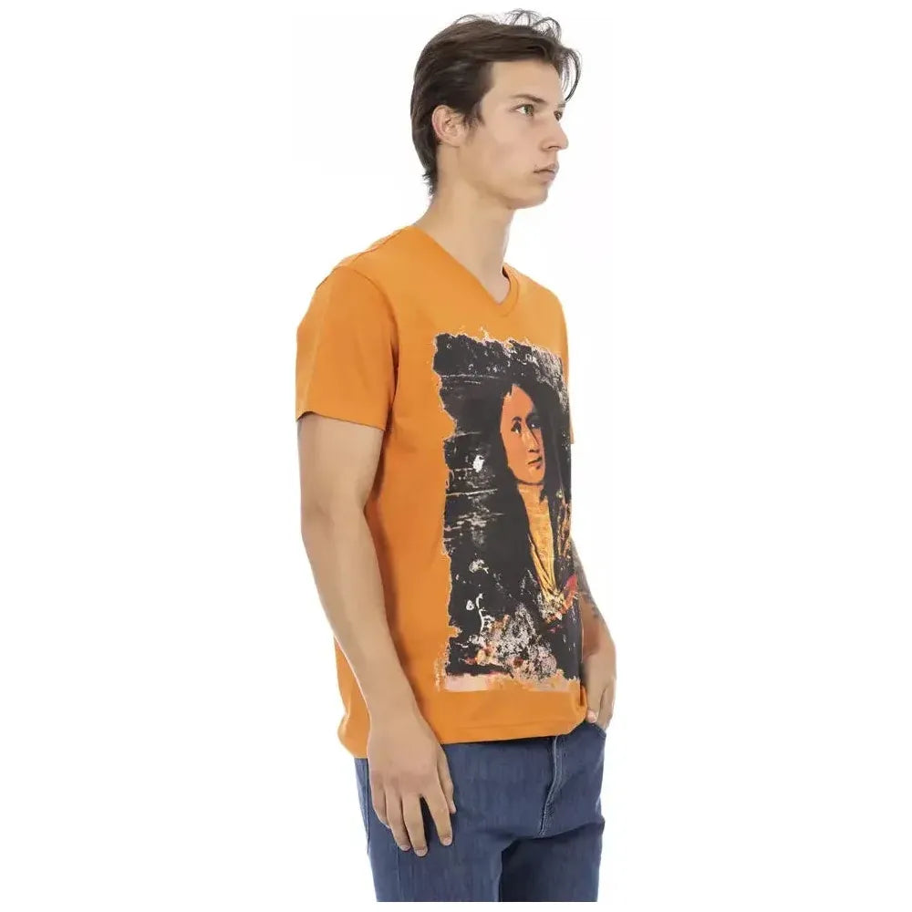 Trussardi Action Orange Cotton Men's V-Neck T-Shirt