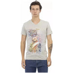 Trussardi Action Gray Cotton Men's V-Neck T-Shirt TR-22830-S