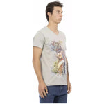 Trussardi Action Gray Cotton Men's V-Neck T-Shirt TR-22830-S