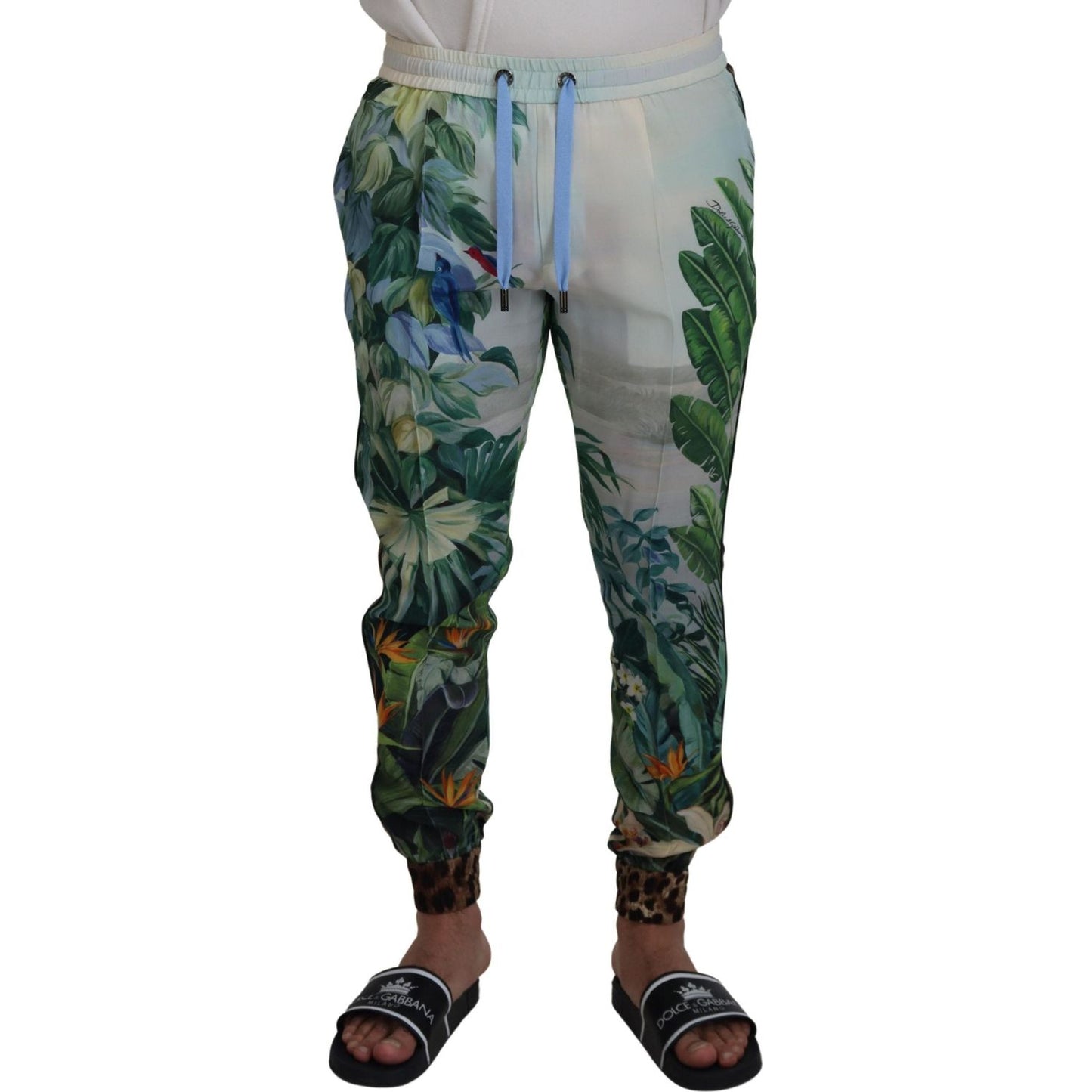 Dolce & Gabbana White Floral Printed Men Jogger Pants PAN73216 - 48