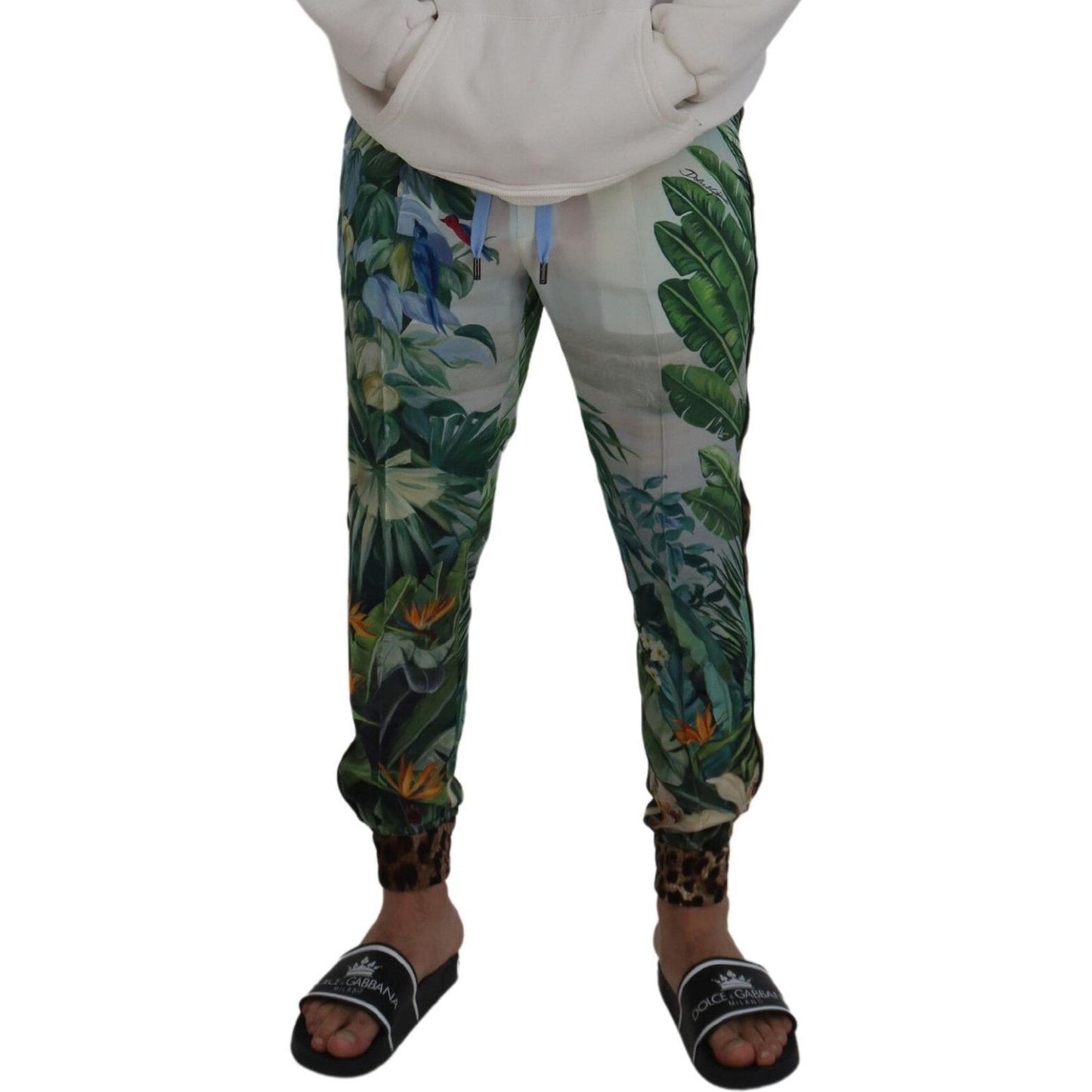 Dolce & Gabbana White Floral Printed Men Jogger Pants PAN73216 - 48