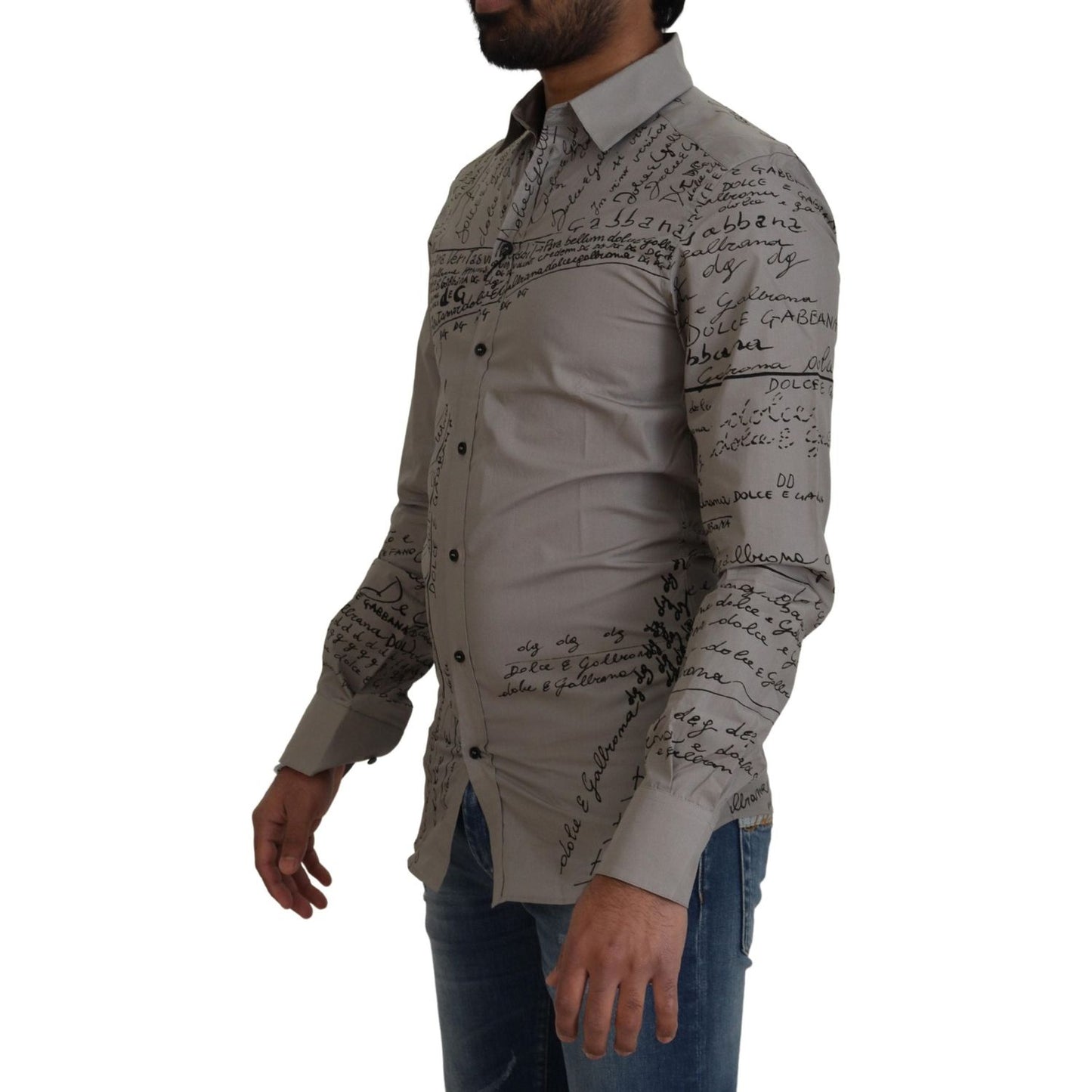 Dolce & Gabbana Gray Printed Cotton Slim Dress GOLD Shirt