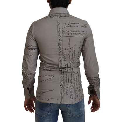 Dolce & Gabbana Gray Printed Cotton Slim Dress GOLD Shirt