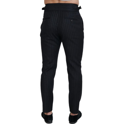 Dolce & Gabbana Black Wool Striped Chino Pants