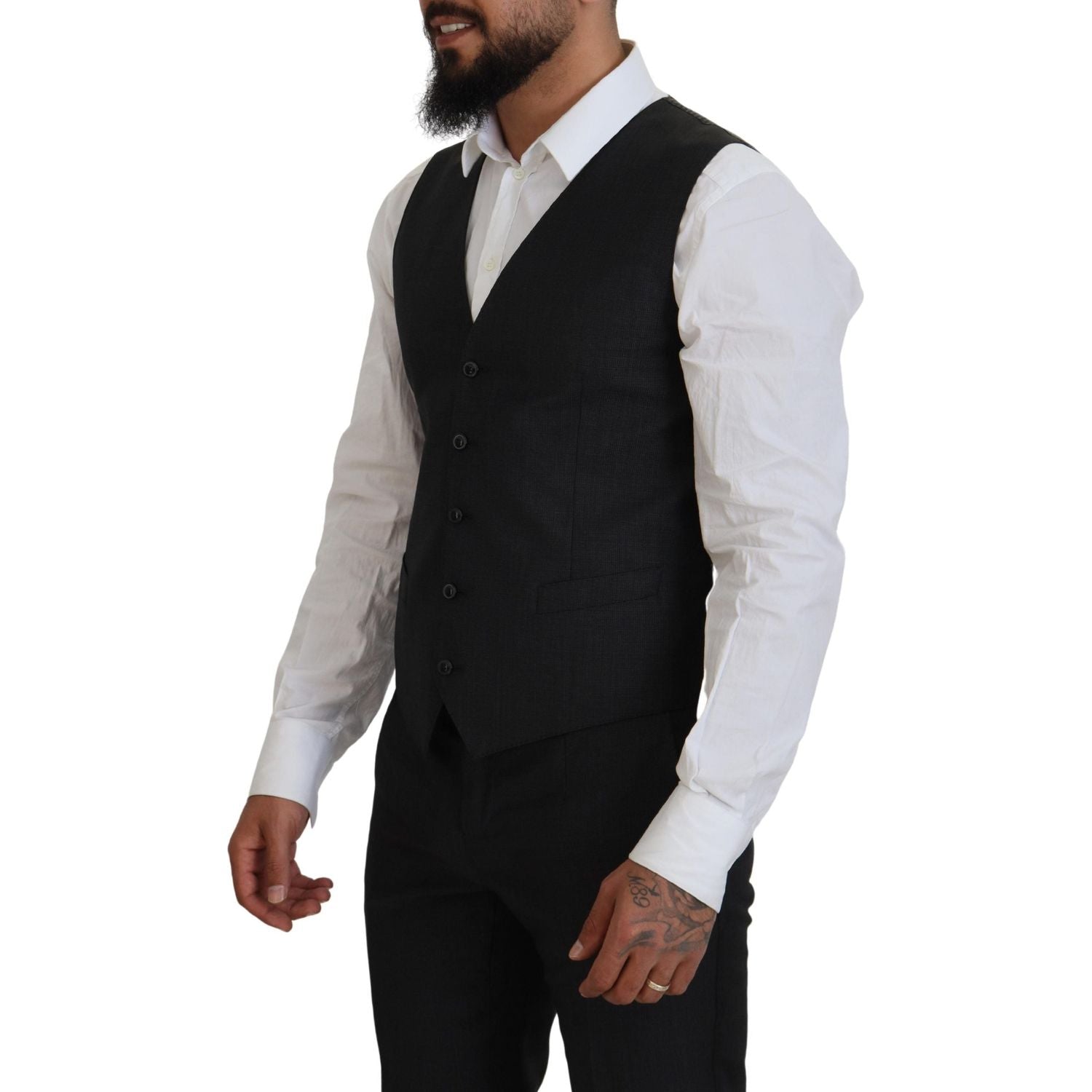 优雅灰色马提尼羊毛真丝三件套西装