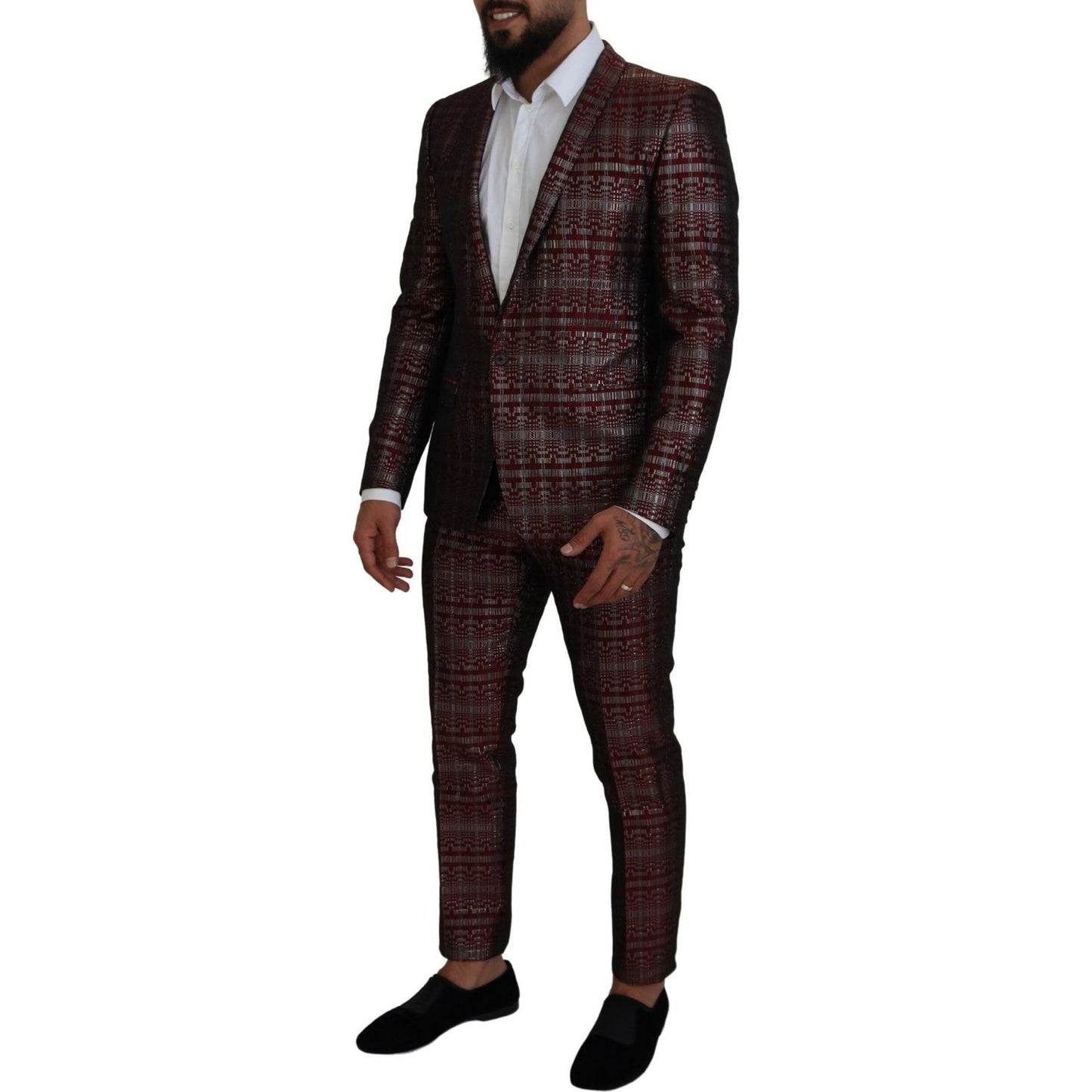 Dolce & Gabbana Bordeaux Silver GOLD Slim Fit Suit