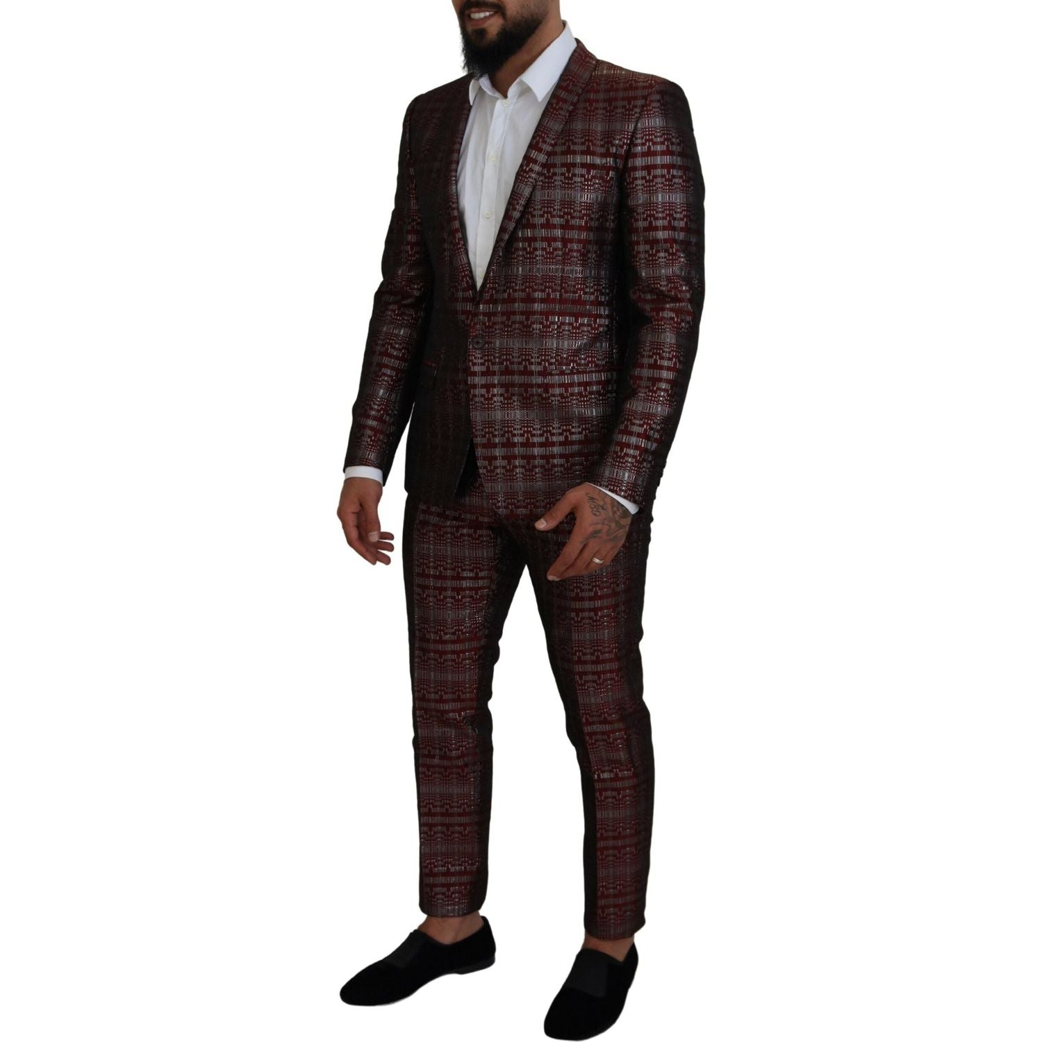 Dolce & Gabbana Bordeaux Silver GOLD Slim Fit Suit