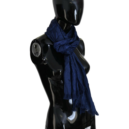 Costume National Blue Silk Shawl Foulard Fringes Scarf