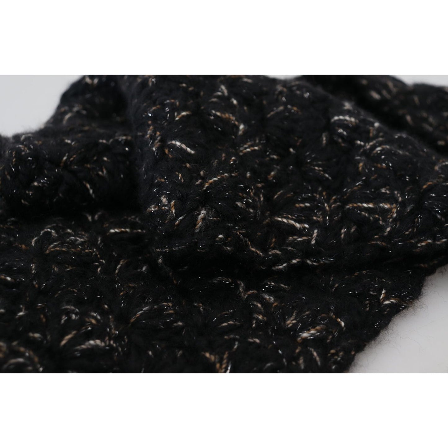 Dolce & Gabbana Black Wool Knitted Wrap Foulard Fringe Scarf
