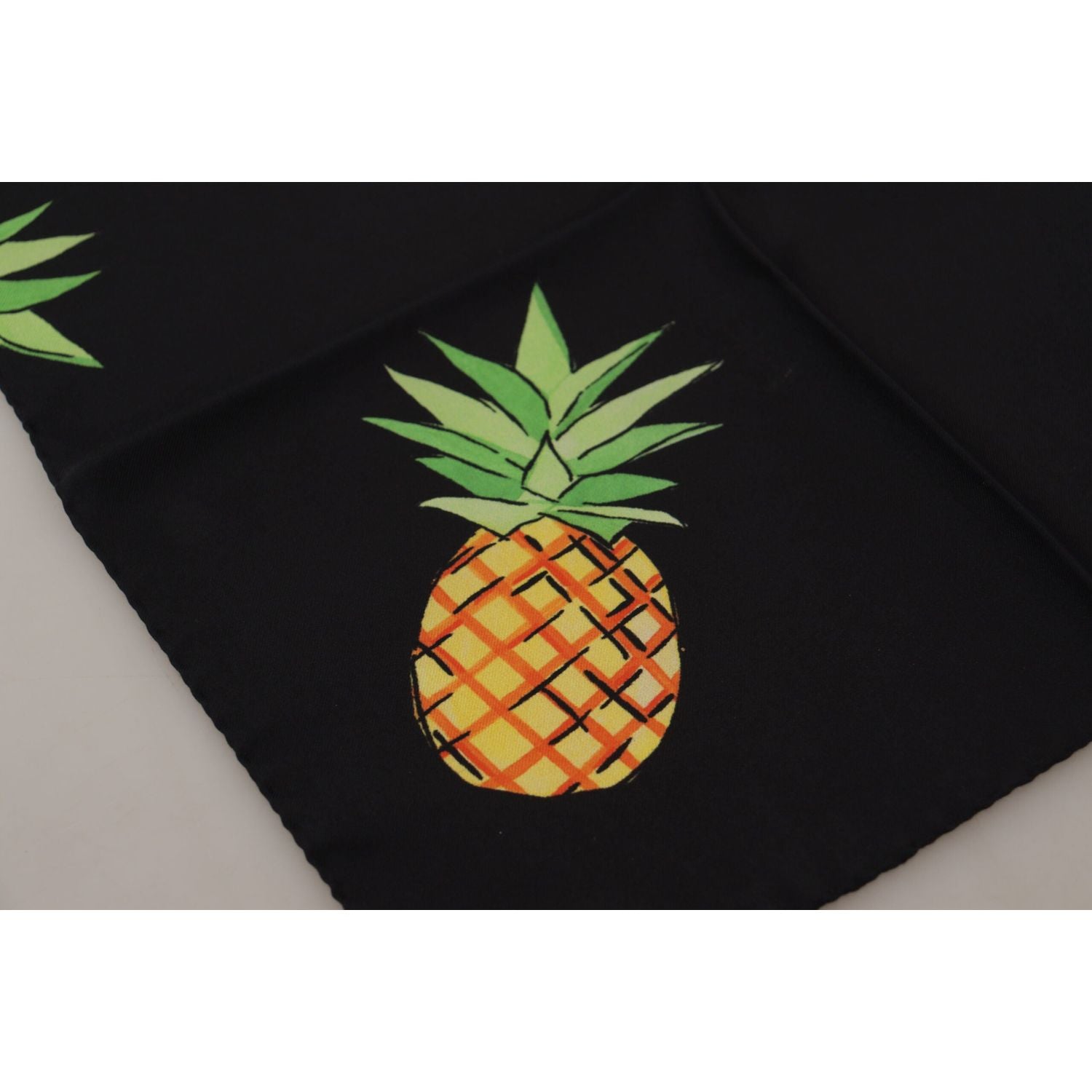 Dolce & Gabbana Black Pineapple Printed Square Handkerchief  Scarf