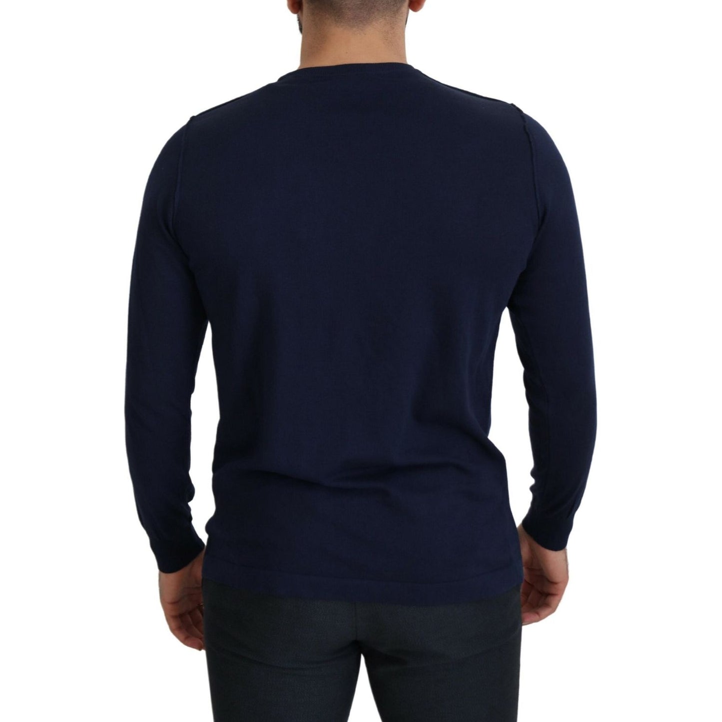 Paolo Pecora Milano Blue Cotton Crewneck Pullover Sweater